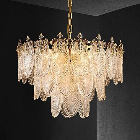 KELUOLY Modern Chandeliers,3-Layer Crystal Glass Chandelier,8 Light Round Pendant Light Width 23.6 inches Gold Metal+Clear Glass Adjustable Height,Applicable to Foyer,Living Room,Bedroom,Staircase - - Amazon.com Big Light Fixtures, Vintage Chandelier Living Room, Art Deco Chandelier Vintage, White Flower Chandelier, Modern Victorian Light Fixtures, Mid Century Chandelier Living Room, Feminine Light Fixtures, Chandelier Over Stairs, Small Vintage Chandelier