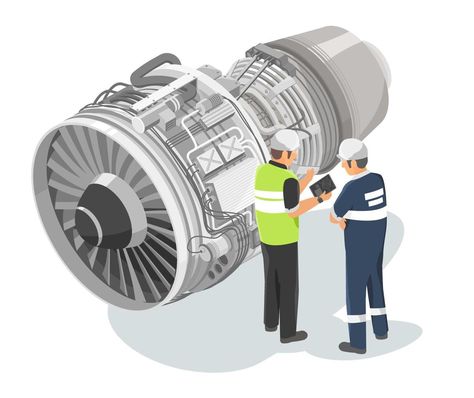 Aircraft engineer planning with mechanician maintenance jet engine engineering technicians checking service airplane turbine diagram isometric isolated on white Aircraft Maintenance Technician, Plane Mechanic, Aircraft Maintenance Engineer, Airplane Wallpaper, Aircraft Maintenance, Aircraft Engine, Jet Engine, Transportation, Aircraft