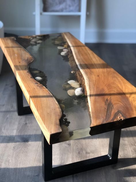 30+ Live Edge Table Leg Ideas - DECOOMO Table Leg Ideas, Live Edge Table Legs, Live Edge Epoxy Table, Diy Live Edge, Acacia Table, Epoxy Furniture, Bar Countertop, Live Edge Epoxy, Resin Coffee Table