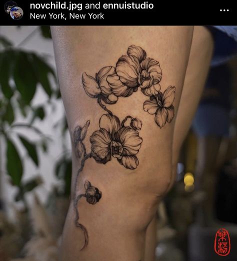 Stomach Tattoos Floral, Tattoos Floral, Cover Up Tattoos For Women, Tulip Tattoo, Tattoo Thigh, Orchid Tattoo, Stomach Tattoos, Cover Up Tattoos, Simplistic Tattoos