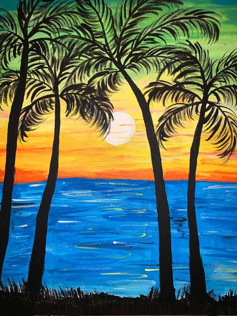 Sunrise Paintings, Landscape Painting Ideas For Beginners, Easy Landscape Painting Ideas, Easy Nature Paintings, Paintings Simple, Landscape Painting Ideas, Easy Landscape Painting, Sunset Paintings, Sunset Landscape Painting