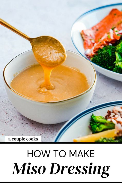 This fresh and simple miso dressing recipe is packed with flavor! Use it as a miso salad dressing or for drizzling fish or bowl meals. #miso #misodressing #misosaladressing #misodressingrecipe #misorecipe Miso Ginger Dressing Recipes, Sesame Miso Dressing, Recipes With Miso, Miso Sauce Recipe, Miso Dressing Recipe, Miso Salad, Miso Salad Dressing, Miso Recipes, Miso Ginger Dressing