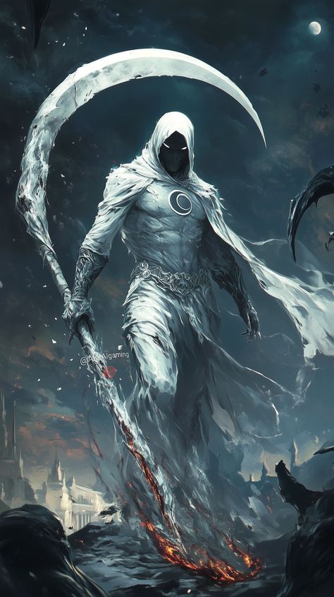 AK AI Art | 🌙✨ Ready to explore the darker side of Marvel? 🔦🖤 Feast your eyes on Moon Knight reimagined as the Reaper! 💀🦸‍♂️ #MoonKnight… | Instagram Moon Knight Comic Art, Knight Comic Art, Moon Warrior, Moon Knight Art, Moon Knight Comics, Nikki Bella Photos, Reaper Art, Grim Reaper Art, Earth's Mightiest Heroes