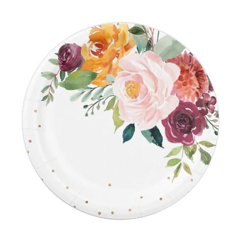 Autumn Burgundy Blush Floral Blossom Wedding Paper Plate #affiliate , #Ad, #Blossom#Floral#Paper#Wedding Marsala Flowers, Wedding Paper Plates, Blossom Wedding, Paper Plates Wedding, Vintage Crockery, Colorful Invitations, Hippie Wedding, Wedding Plates, Art Frames