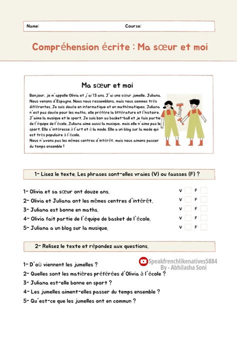 French Comprehension, French Reading Comprehension, Learning French For Kids, French Reading, French Conversation, Basic French Words, French Teaching Resources, French Worksheets, French Activities