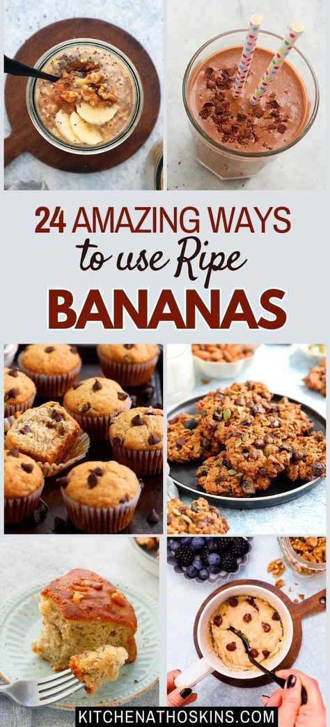 Discover a collection of delicious banana recipes that are easy and the best way to use the ripe bananas sitting in your kitchen counter. If you are wondering what to do with overripe bananas, then you will find ideas like banana waffles, bread, muffins and the most amazing banana walnut cake made in the oven or air fryer. Recipes From Bananas, What To Make With 2 Bananas, Ways To Use Old Bananas, What To Bake With Ripe Bananas, Overripe Bananas Recipes, Over Ripe Banana Recipe, 5 Banana Recipes, What To Make With Ripe Bananas Healthy, What To Do With Ripe Bananas Easy