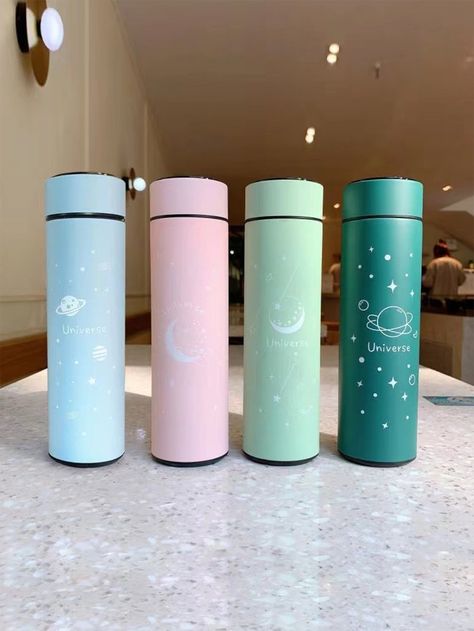 Multicolor  Collar  Stainless Steel Letter  Embellished   Kitchen & Dining Pretty Alcoholic Drinks, Trendy Water Bottles, Botol Air, Kitchen Ware, Insulated Bottle, Vacuum Flask, Kawaii Wallpaper, Steel Water Bottle, Flask