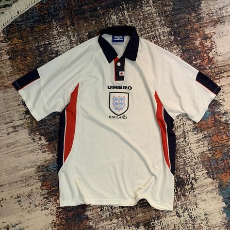 England Jersey Home kit from the ... - Depop England Retro Jersey, Vintage Jersey Football, England Football Jersey, England Jersey, England Kit, French Rugby, Football Girl, World Cup Kits, Jersey Outfit