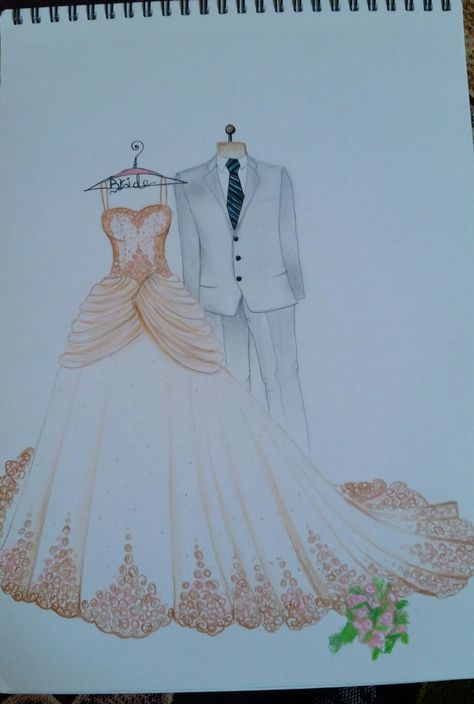 Wedding Sketch Couple Drawing, Dresses Art Drawing, Wedding Dresses Art, Designing Dress, Dresses Drawing, Bride Fashion Illustration, Dresses Art, Wedding Dress Sketches, Wedding Drawing