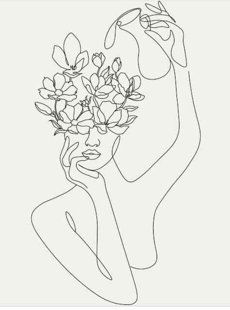 Body With Flower Head Tattoo, Flower Head Tattoo, Body Line Art, Line Art Flowers, Head Tattoo, Head Tattoos, Art Flowers, Mosaic Designs, Arts And Crafts Projects