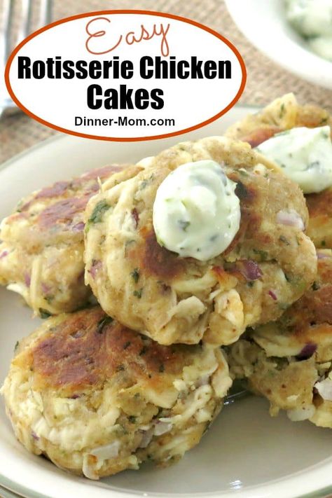 Make these easy Chicken Cakes with leftover Rotisserie Chicken. You can even freeze them for later! #chickencakes #leftoverchicken Ground Chicken Meatloaf, Chicken Cakes, Baked Lemon Pepper Chicken, Chicken Meatloaf, Leftover Chicken Recipes, Chicken Cake, Garlic Mayo, Leftover Rotisserie Chicken, Quick And Easy Dinner Recipes