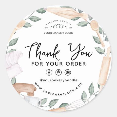 Logo Sticker Makanan, Food Label Design Stickers Packaging Ideas, Thank You Stickers Business, Diy Cookie Packaging, Cake Business Plan, Eucalyptus Border, Stiker Label, Pastry Logo, Cooking Icon