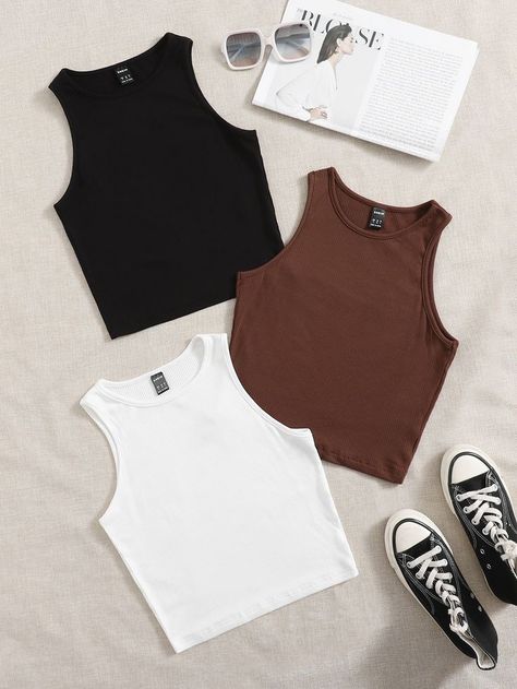 Cute Shein Tops, Tank Tops Outfit, Tops Bonitos, Fashion Top Outfits, Solid Tank Tops, Tank Top Outfits, Cute Tank Tops, Really Cute Outfits, Basic Outfits