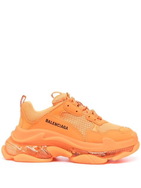 Balenciaga Triple S Sneakers, Orange Sneakers, Balenciaga Women, Balenciaga Sneakers, Miu Miu Shoes, Designer Trainers, Fresh Shoes, Balenciaga Shoes, Stylish Work Outfits