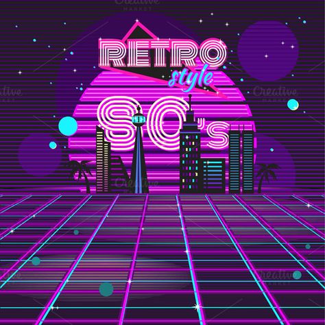 Retro Style 80s Disco Design Neon by robuart on @creativemarket 80s Background, Disco Design, Mode Disco, Neon 80s, 80s Disco, Template Brochure, Retro Graphic Design, Retro Neon, 80s Design