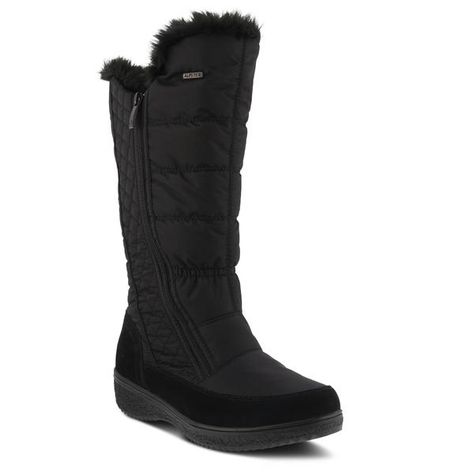 Spring Step Style: Mireya Waterproof quilted nylon tall shaft winter boot with a side zipper. Heel Height (approximately): 1 1/2" Shaft Height (approximately): 13" Circumference (approximately): 15" Features: -Round toe, waterproof nylon. -Side zipper closure. -Faux fur lining. -Faux fur insole. -TPR outsole. -Imported Winter Boots Women Waterproof, Quilted Boots, Spring Boots, Spring Step Shoes, Fur Lined Boots, Waterproof Winter Boots, Snow Boots Women, Winter Boots Women, Waterproof Boots