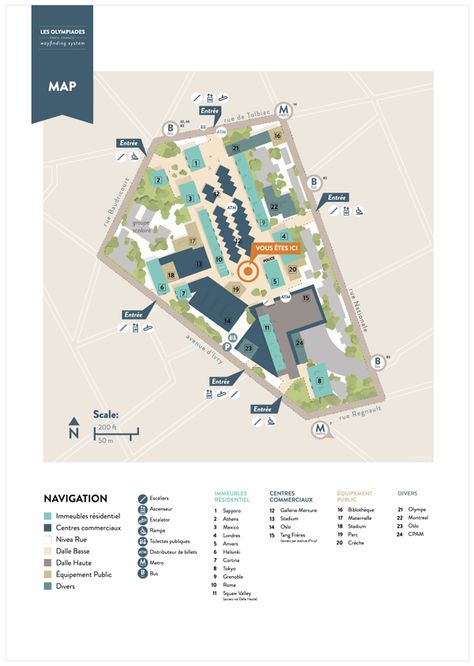 Les Olympiades Wayfinding System on Behance Creative Map Design, Map Signage, Map Diagram, Isometric Map, Property Brochures, Map Layout, Building Map, Infographic Map, Wayfinding System