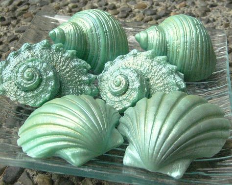 Light Green Metallic Seashell Soap | Flickr - Photo Sharing! Seashell Soap, Ocean Soap, Beach Soap, Soap Display, Soap Making Recipes, Green Soap, Soap Carving, Decorative Soaps, Minty Fresh