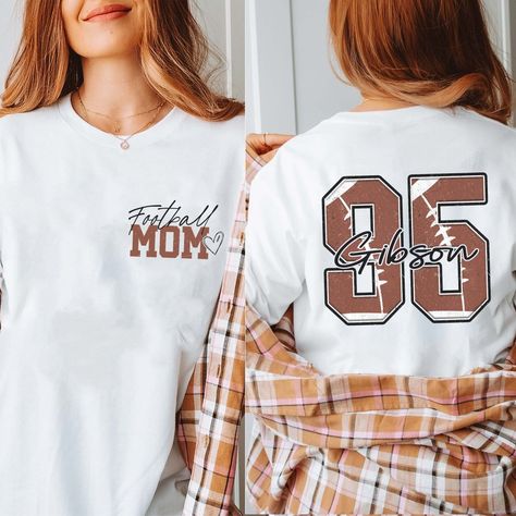 Custom Football Mom Name Number Tee With Front And Back Design - Limeberry Designs Shirt Sayings, Summer Graphic Tee, Football Football, Custom Football, Spirit Wear, Fashion 2024, Football Mom, Project Design, Back Design