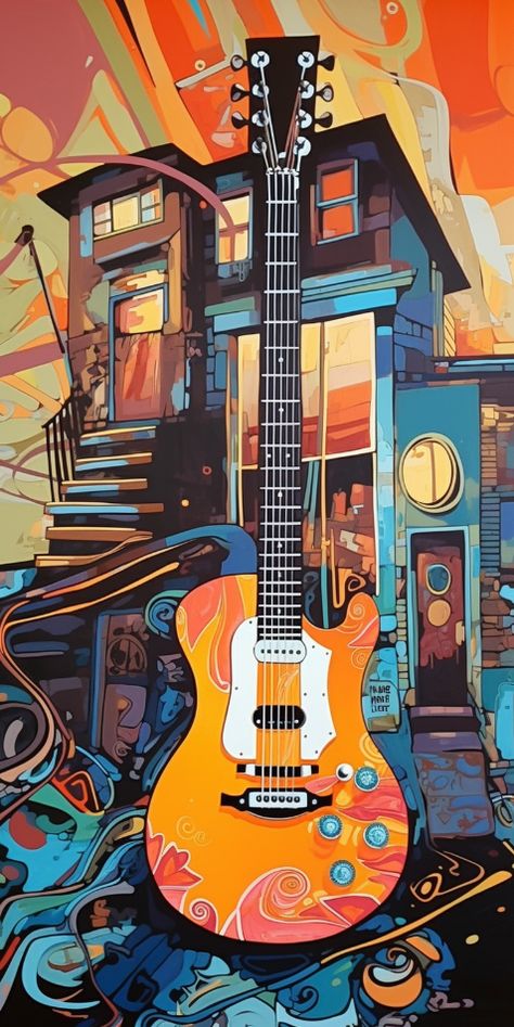 Xperia Wallpaper, Guitar Artwork, Music Wallpapers, Japanese Pop Art, Guitar Art, Japanese Pop, Music Wallpaper, Geometric Art, Art Work