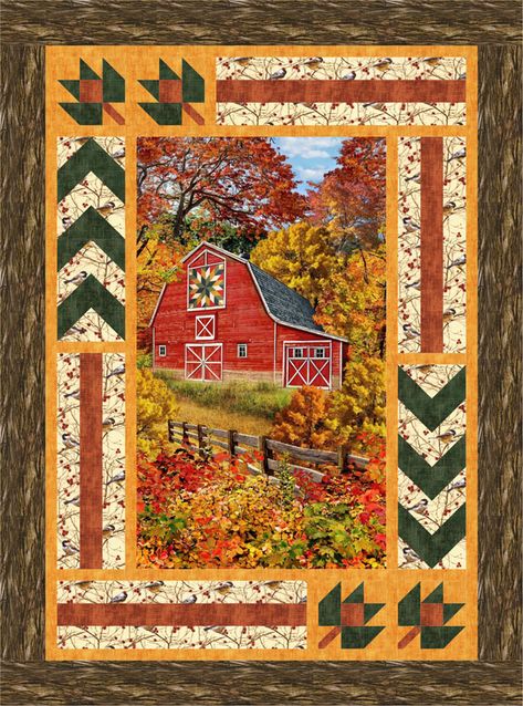 Timeless Treasures | Autumn Barn – Leafy Lane Cow Quilt, Autumn Farm, Wildlife Quilts, Panel Quilt Patterns, Fabric Panel Quilts, Farm Quilt, Quick Quilt, Timeless Treasures Fabric, Medallion Quilt