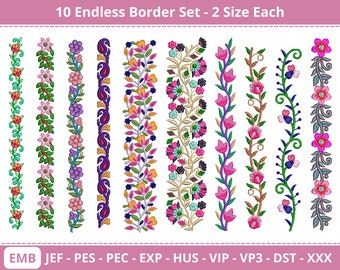 Embroidery Designs Floral, Embroidery Border, Emb Designs, Floral Border Design, Border Embroidery Designs, Border Designs, Border Embroidery, Embroidery Transfers, Computerized Embroidery Machine