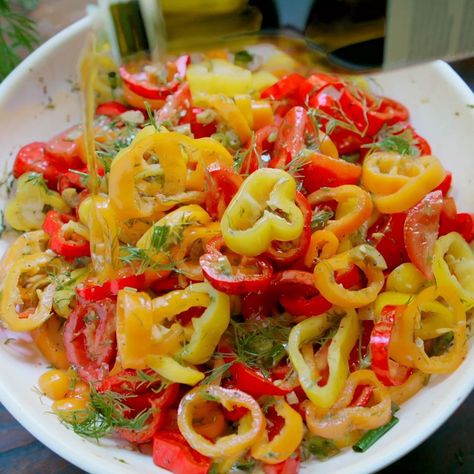 Bell Pepper Salad | The Mediterranean Dish | bell pepper, Mediterranean cuisine, dish, salad | Bell Pepper Salad With Mini Sweet Peppers! https://www.themediterraneandish.com/bell-pepper-salad-with-mini-sweet-peppers/ | By The Mediterranean Dish | - Today I wanna show you one of my favorite recipes from "The Mediterranean Dish" cookbook. It takes one bag of baby bell peppers and just a few more ingredients. It's a family favorite and a fan favorite. You're gonna love it. Let's go. (upbeat music) Baby Bell Peppers, Bell Pepper Salad, Upbeat Music, Mediterranean Diet Recipes Dinners, Pepper Salad, Ooh Ahh, The Mediterranean Dish, Mini Sweet Peppers, Mediterranean Diet Meal Plan