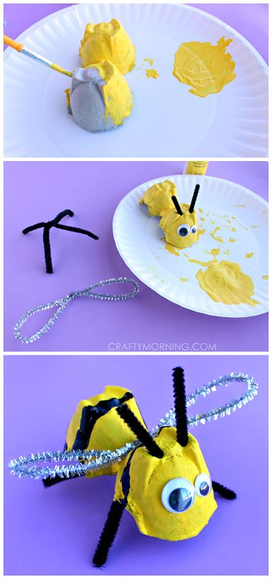 Egg Carton Bee Craft for Kids to Make! Fun art project for spring or summer time. | CraftyMorning.com Egg Carton Bee, Bumble Bee Craft, Bee Craft, Bee Crafts For Kids, Bug Crafts, Egg Carton Crafts, Cool Art Projects, Daycare Crafts, Bee Crafts