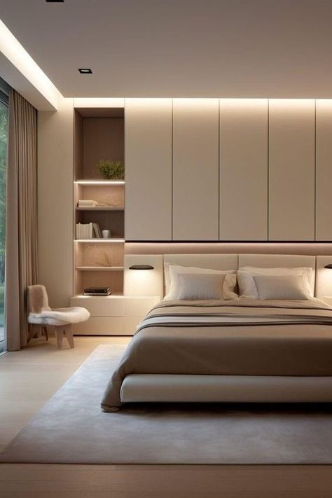 Full Wall Headboard, Bedroom With Two Windows, Window Seat Bedroom, Built In Window Seat, Corridor Design, 2 Storey House Design, Modern Closet, Arch Interior, Building House Plans Designs