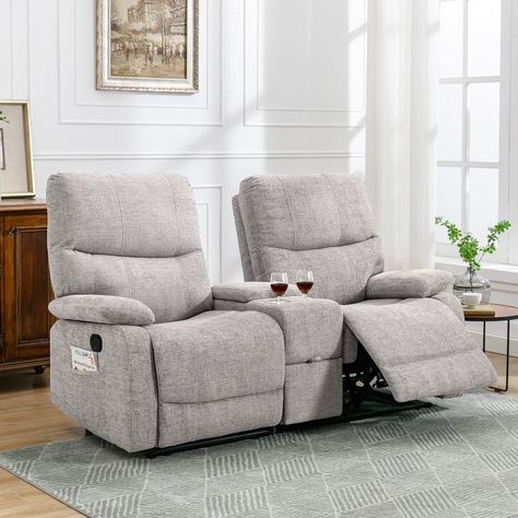 2 Recliners In Living Room Layout, Recliner Couch Living Room, Reclining Couch, Grey Recliner, Accessible House, Couch For Living Room, Reclining Chairs, Recliner Couch, Living Room Recliner