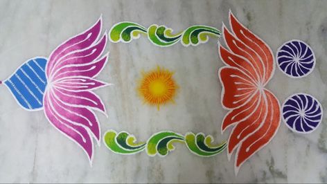 Ratham Muggu Rangoli Designs, Ratham Muggu, 11 January, Simple Flower Design, Rangoli Designs Latest, Colored Rice, Rangoli Designs Images, Colored Sand, Indian Gowns Dresses