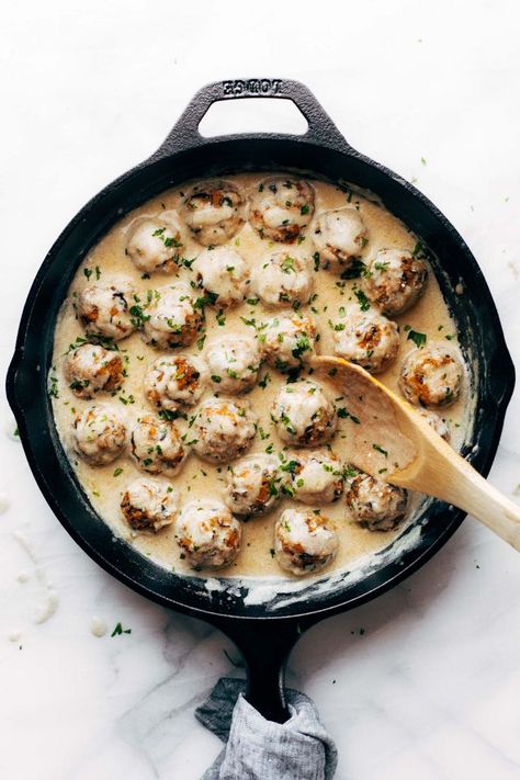 Vegetarian Swedish Meatballs Wild Rice And Mushrooms, Vegetarian Swedish Meatballs, Sweet Potato Noodle Salad, Pinch Of Yum, Cooking Wild Rice, Food Texture, Sweet Potato Noodles, Homemade Gravy, Swedish Meatballs