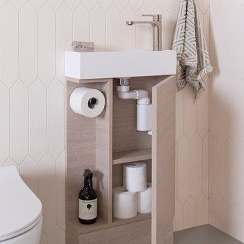 Coastal Oak, Oak Vanity, Toilet Room Decor, Small Toilet Room, Architectural Designer, Designer Bathroom, Small Sink, Toilet Room, Small Toilet