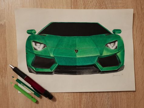 Lamborghini Drawing Easy, Lamborghini Aventador Drawing, Lamborghini Painting, Lamborghini Drawing, Colour Pencils Art, Lamborghini Art, Bape Cartoon, Simple Car Drawing, Lamborghini Aventador Lp700 4