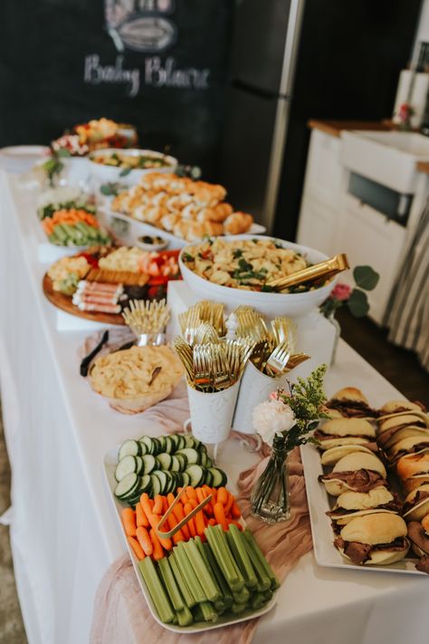 Bridal Shower Salads, Build Your Own Sandwich Bar Ideas, Small Celebration Ideas, Soup Bar Baby Shower Ideas, Baby Shower Food Table Set Up Display, Dessert Bar Baby Shower Ideas, Fall Baby Shower Brunch Food Ideas, Baby Brunch Food, Baby Shower Table Set Up Ideas Layout