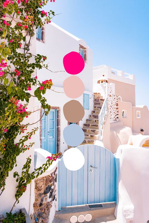 Mamma Mia Color Pallet, 3 Colour Palette Color Inspiration, Mamma Mia Colour Palette, Mama Mia Inspired Bedroom, Greece Inspired Decor, Cool Summer Colour Palette, Greece Style Bedroom, Greece Inspired Party, Greece Themed Room