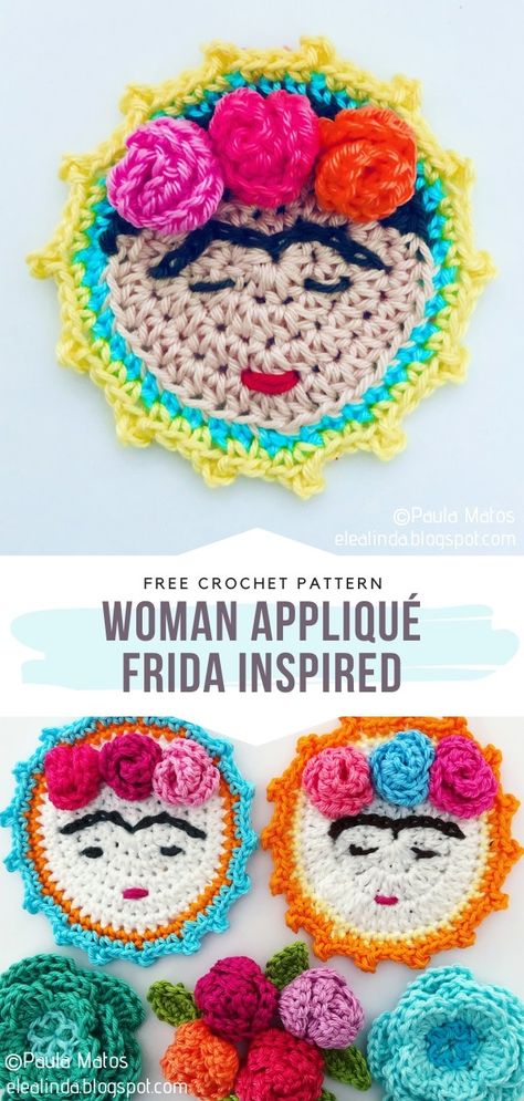 Woman Appliqué Frida Inspired  A crochet applique can work wonders, undoubtedly! If you are looking for one with an artistic vibe, you have just come upon the perfect pattern. Frida has got you covered!  #fridakahloamigurumi #fridakahlocrochet #crochetapplique #freecrochetpattern Frida Kahlo Crochet Pattern, Crochet Projects Free, Crochet Presents, Crochet Appliqué, Crochet Project Free, Crochet Applique Patterns Free, Crochet Appliques, Artistic Vibe, Crochet Tree