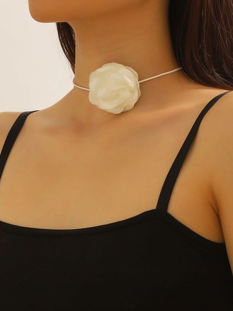 White  Collar  Polyester   Embellished   Women's Fashion Jewelry Embellished Fashion, Womens Chokers, Hat Design, Flower Decor, Watches Women Fashion, Kids Beachwear, White Collar, Hat Designs, Flower Decorations