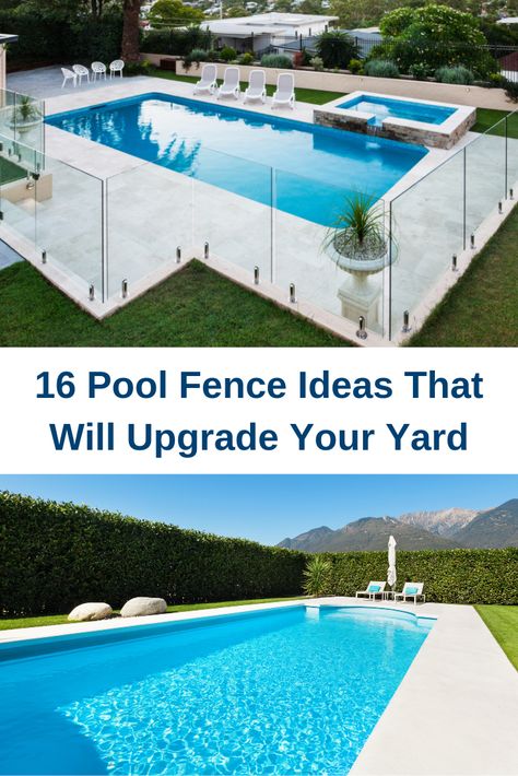 Your swimming pool is going to need a fence, wall, or barrier around it, so we found some of the best pool fence ideas that you can try in your backyard. #swimmingpools #poolfence #pools #home #garden #fence Wall Around Pool Ideas, Nice Pool Fence, Fencing Ideas Around Inground Pool, Gates Around Pools, Backyard Pool Fence Ideas, Pool With Gate Around It, Pool Barrier Ideas, Pool With Fence Around It, Pool And Hot Tub Backyard Ideas