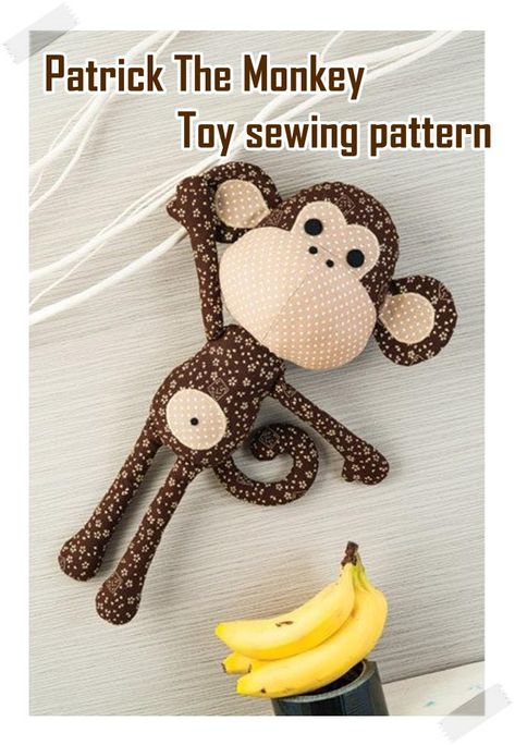 Stuffed Monkey, Toy Monkey, Monkey Doll, Monkey Pattern, Monkey Stuffed Animal, Sewing Stuffed Animals, Fabric Toys, Doll Sewing Patterns, Cute Monkey