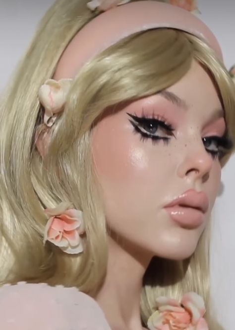 1960s Glam Makeup, 60s Gogo Makeup, 70s Barbie Makeup, Pink Vintage Makeup, Austin Powers Fembot Makeup, 60s Barbie Makeup, 60s Drag Makeup, 60s Pink Makeup, 70’s Glam Makeup