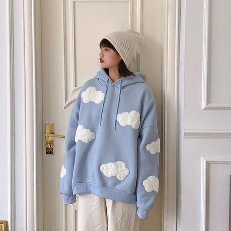 Cloud Sweatshirt, Tops Bonitos, Patchwork Hoodie, Long Sleeve Tops Casual, Sweatshirt Women, Hoodie Outfit, Club Style, Hooded Tops, Style Streetwear