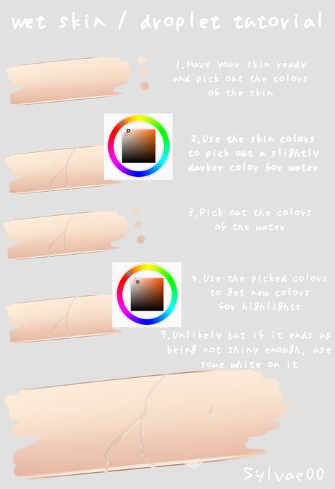 Wet skin/droplet tutorial by Sylvae00 How To Paint Wet Skin, Drawing Wet Skin, How To Draw Water On Skin, Wet Skin Reference, How To Draw Wet Skin, Wet Skin Drawing, How To Draw Things, Material Drawing, Draw Anatomy