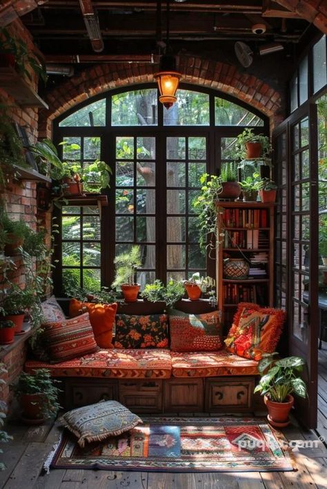 Small Sunroom Ideas for a Stylish Home - Puqqu Bohemian Sunroom, Small Sunroom Ideas, Front Door Transformation, Conservatory Interiors, Boho Sunroom, Door Transformation, Bathroom Tile Design Ideas, Sunroom Kitchen, Country Patio