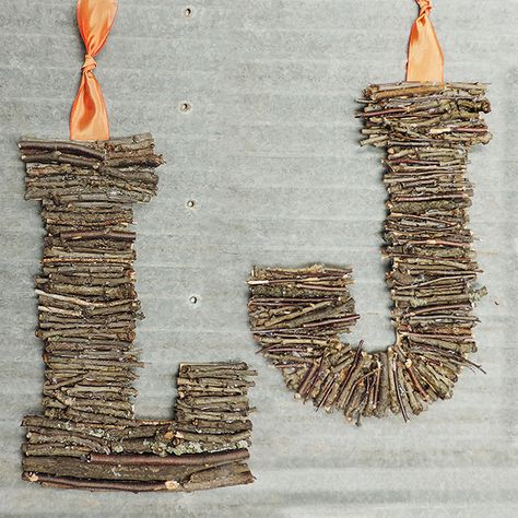 We’re Crushing On: DIY Twig Letters Wood Chimes, Twig Letters, Nursery Woodland Theme, Button Mosaic, Stick Letters, Sticks Crafts, Natural Wall Art, Seashells Art, Twig Crafts