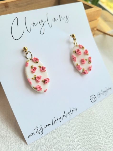 Clay Cow, Clay Earrings Cute, Polymer Creations, Cow Earrings, Pink Dangle Earrings, Flower Polymer Clay, Jewellery Business, Earring Inspiration, Diy Earrings Polymer Clay