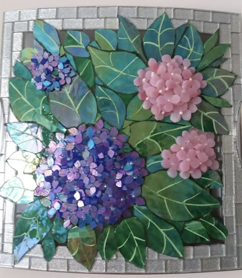 Flower Tile Backsplash, Hydrangea Mosaic, Geometric Flowers, Daily Greetings, Flower Tile, Mosaic Tile Art, Mosaic Art Projects, Geometric Flower, Table Designs