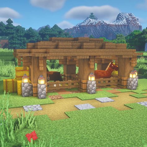 Minecraft Horse Stables Ideas Easy, Horse Stables Ideas, Fire Pit Minecraft, Minecraft Backyard, Easy Minecraft Builds, Minecraft House Ideas Easy, Cottagecore Village, Survival Builds, Random Decorations