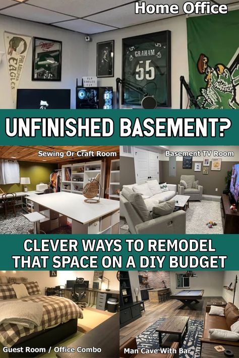 basement remodel on a budget unfinished diy, small finished basements, Diy finish basement, basement makeover end ou Designer Basement, Basement Makeover Ideas, Basements Ideas, Basement Living Room Ideas, Small Finished Basements, Basement Tv Rooms, Basement Bathrooms, Basement Home Office, Cheap Remodel