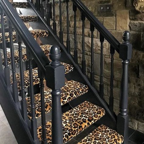 Leopard Print Stairs, Small Terraced House, Entrance Room, Funky House, Wayne Manor, Loft Stairs, Condo Remodel, Staircase Remodel, Rockett St George